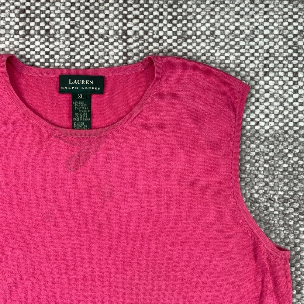 Lauren Ralph Lauren Knit Shell Womens XL Pink Silk Blend Sleeveless Sweater Top